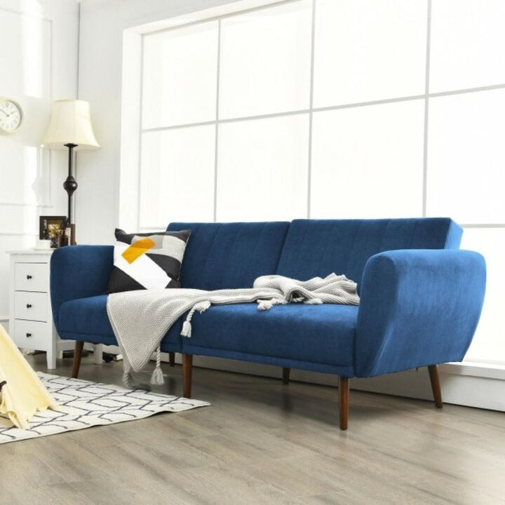 Hivvago Modern Scandinavian Blue Linen Upholstered Sofa Bed with Wooden Legs