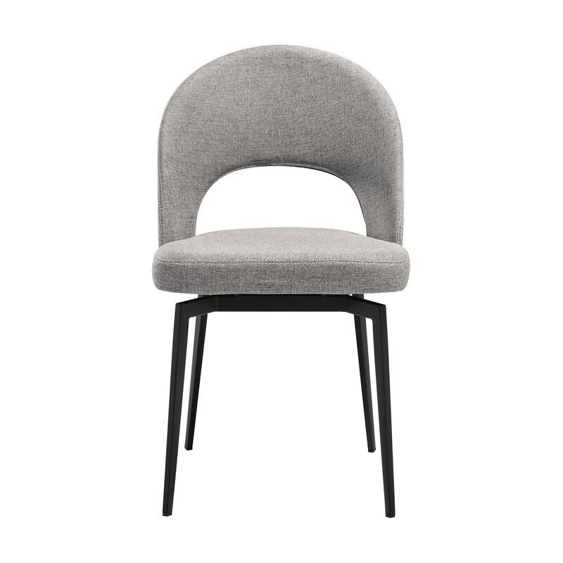 Omi 23 Inch Swivel Dining Chair Set of 2, Gray Polyester, Open Back, Black - Benzara
