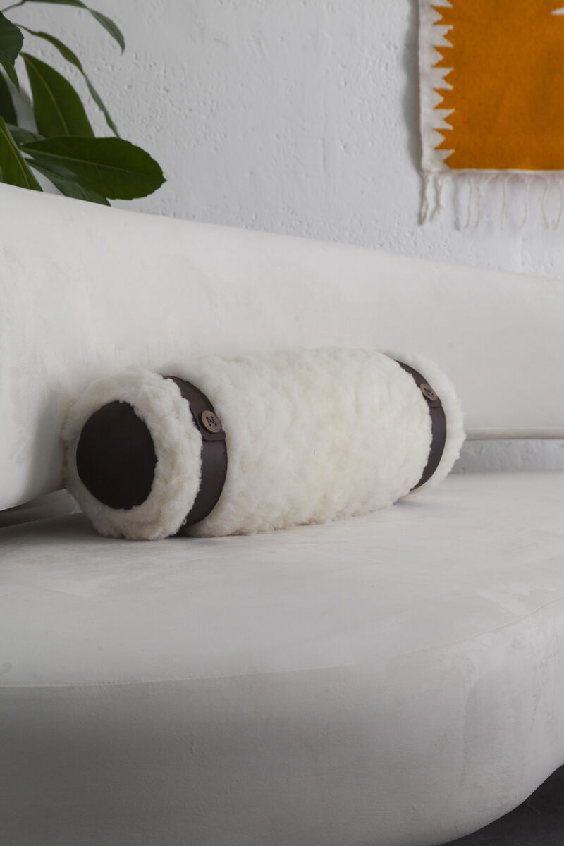 CHURO Sheepskin Decorative Bolster Pillow, Bronze and Leather Details