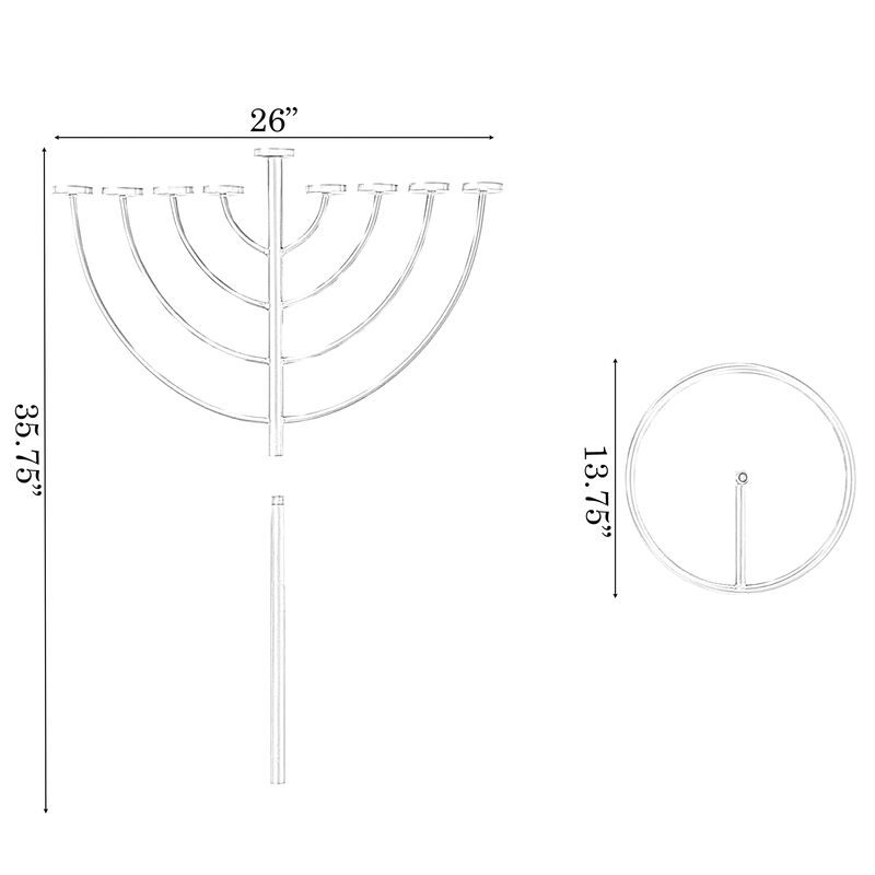 Medium Modern Silver 9 Branch Lighting Thin Pipe Hanukkah Menorah, Metal-Aluminum