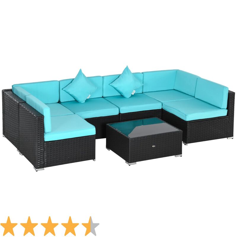 Turquoise Terrace Set: 7-Piece Wicker Patio Set with Glass Table