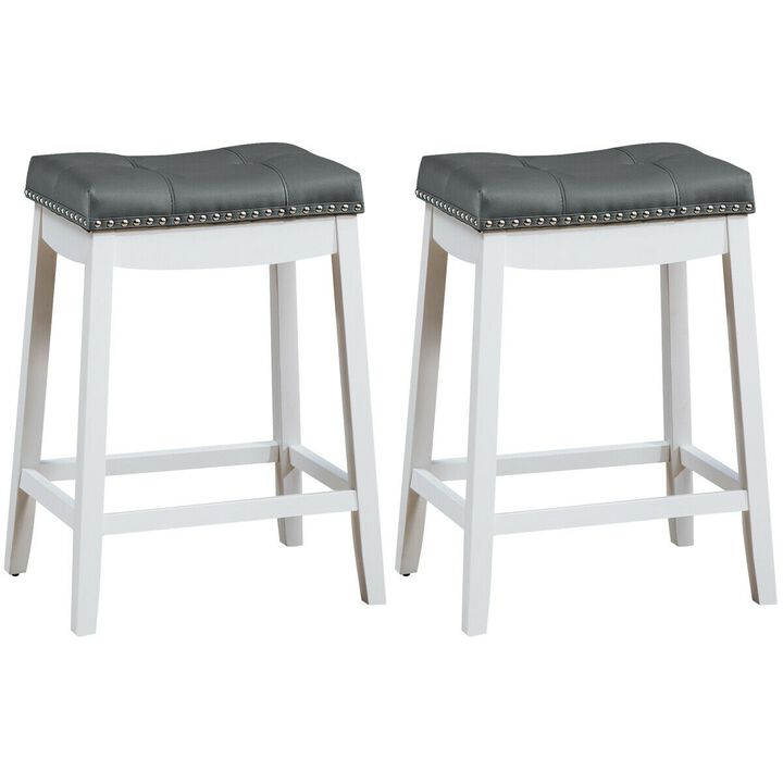 Set of 2 24-Inch Height Backless Counter Stool with Footrest