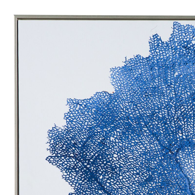 28 x 39 Framed Wall Art Decor, Abstract Tree Design, Blue and White Canvas - Benzara