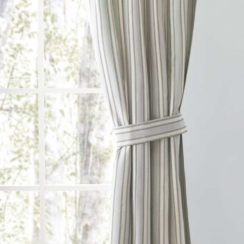 Ellis Curtain Springfield Stripe Tailored 3" Rod Pocket Curtain Panel Pair with Ties 82" x 84" Black