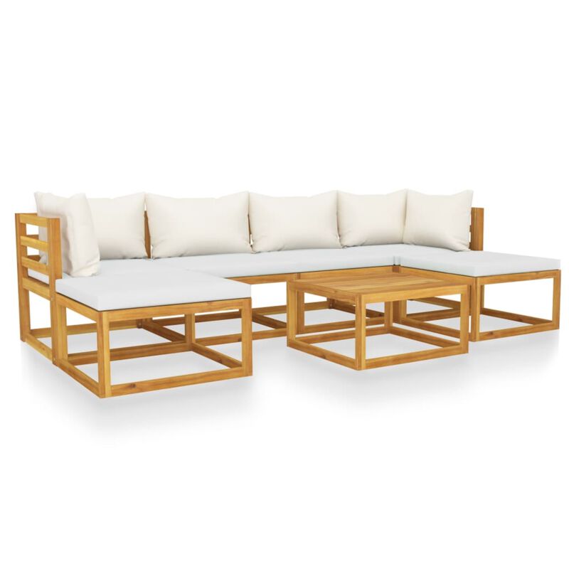 vidaXL 7 Piece Garden Lounge Set with Cushion Cream Solid Acacia Wood