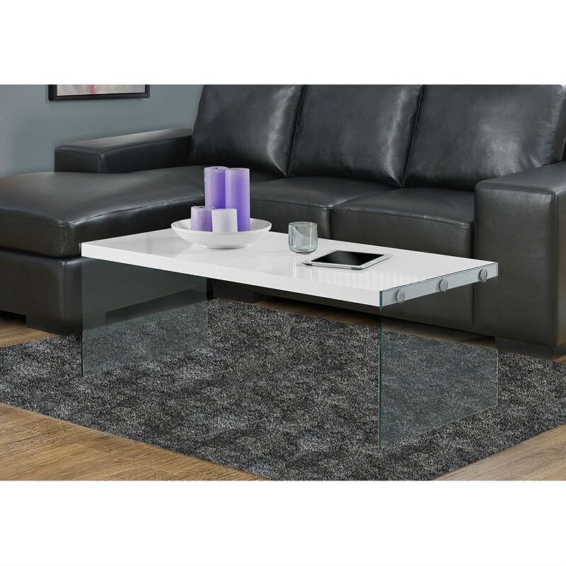Hivvago White Modern Rectangular Coffee Table with Tempered Glass Legs