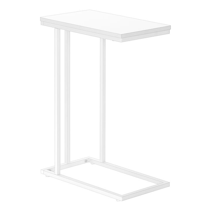 Monarch Specialties I 3468 Accent Table, C-shaped, End, Side, Snack, Living Room, Bedroom, Metal, Laminate, White, Contemporary, Modern