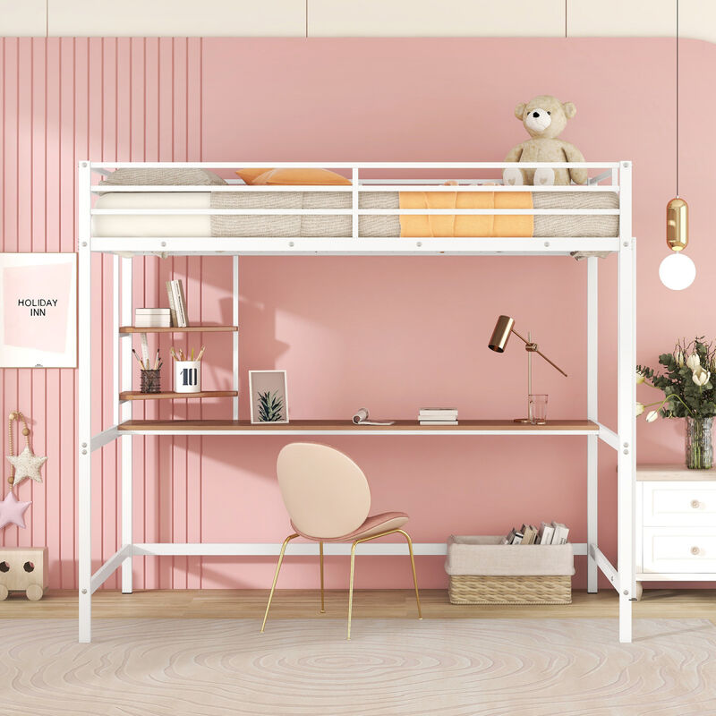 Full Metal Loft Bed With Desk And Shelve