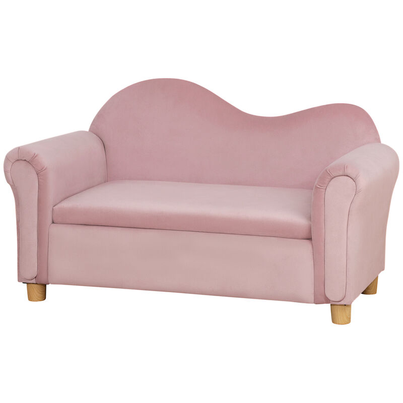 Foam and Velvet Kids Sofa with Inner Storage, Kids Couch with Soft Arms, Pink