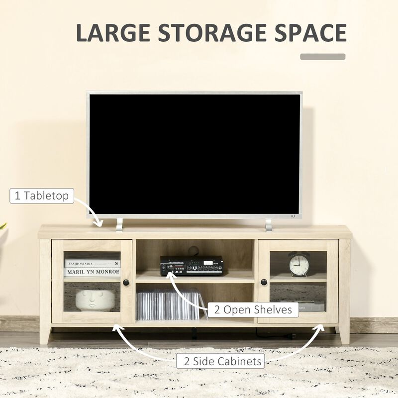 Modern TV Stand, Entertainment Center with Shelves and Cabinets for Flatscreen TVs up to 60" for Bedroom, Living Room, Oak