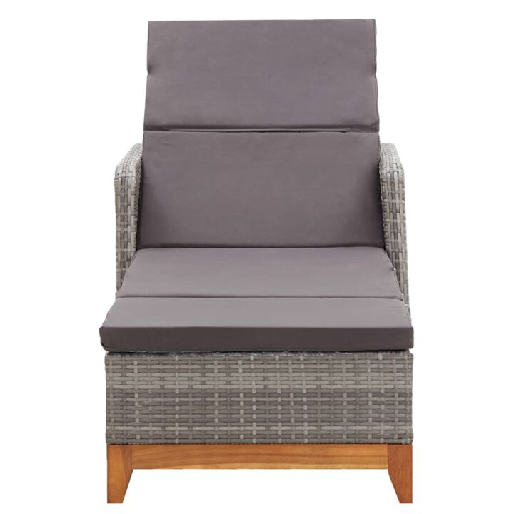 vidaXL Sun Lounger Poly Rattan and Solid Acacia Wood Gray