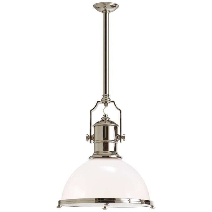 Country Industrial Large Pendant with White Glass Shade