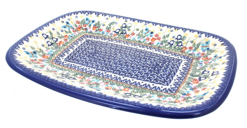 Blue Rose Polish Pottery Garden Tulip Large Rectangular Serving Platter