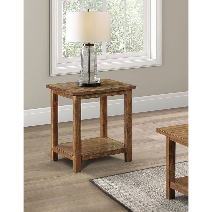 Plethoria Home Castleton Distressed Wood End Table with Shelf