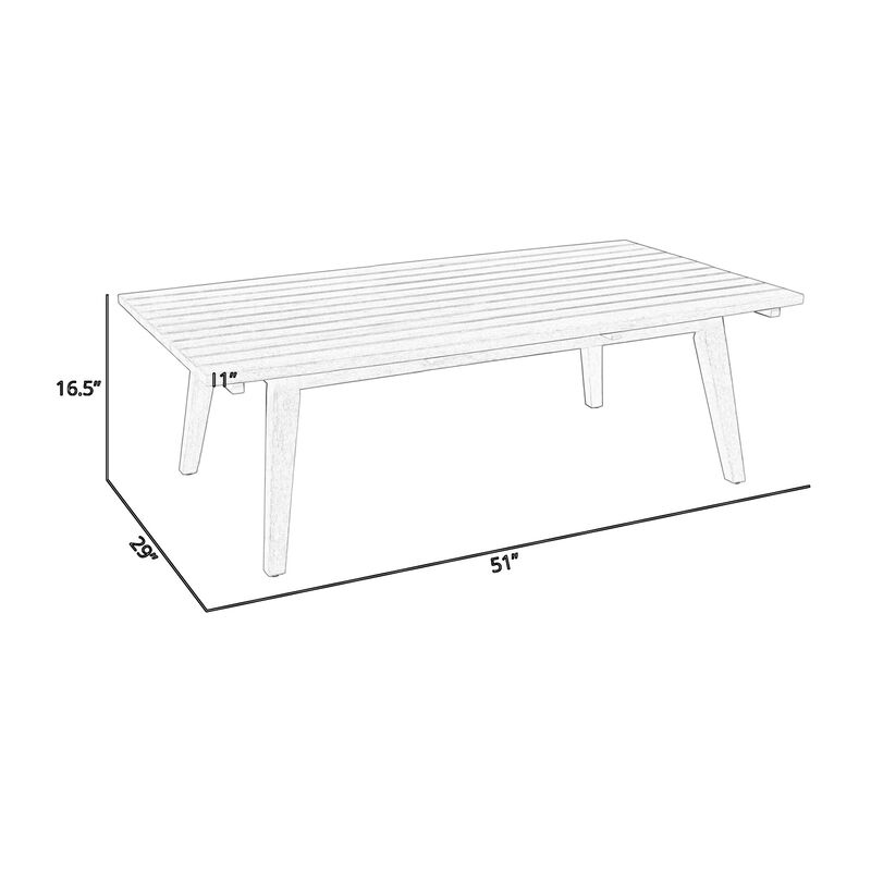 Ann 51 Inch Outdoor Patio Coffee Table, Natural Eucalyptus Wood, Slatted - Benzara