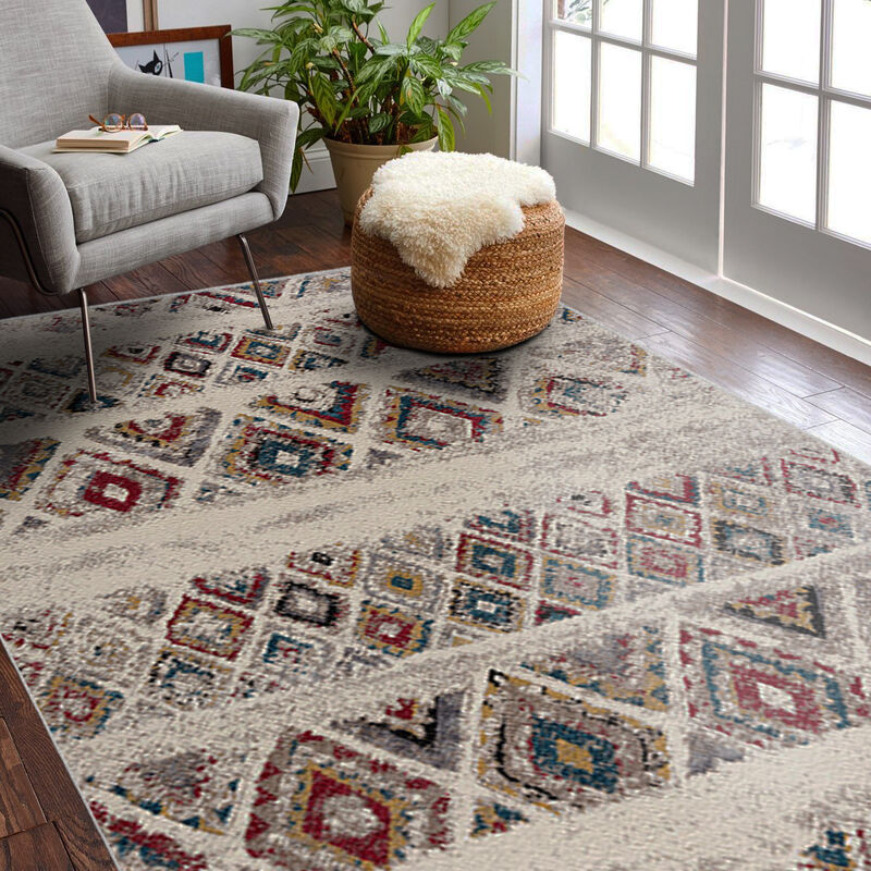 Nova Contemporary Boho Cream Red Indoor Area Rug