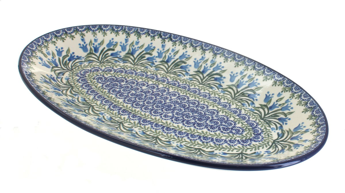 Blue Rose Polish Pottery Tulip Bouquet Oval Platter