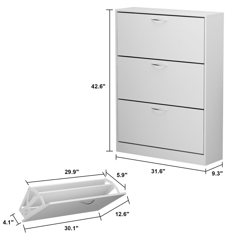 42.6 in. H x 31.6 in. W x 9.3 in. D in Assembled : White Wooden Shoe Storage Cabinet : Simple and Fashion