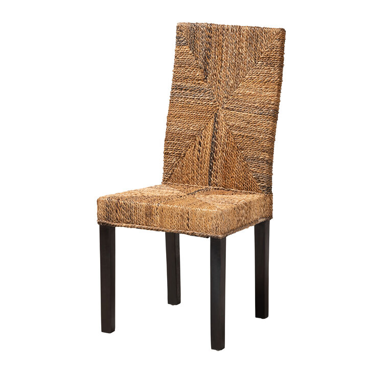 bali & pari Laymi Modern Bohemian Dark Brown Mahogany Wood and Seagrass Dining Chair
