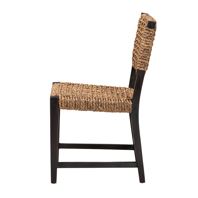 bali & pari Alise Modern Bohemian Dark Brown Mahogany Wood and Seagrass Dining Chair