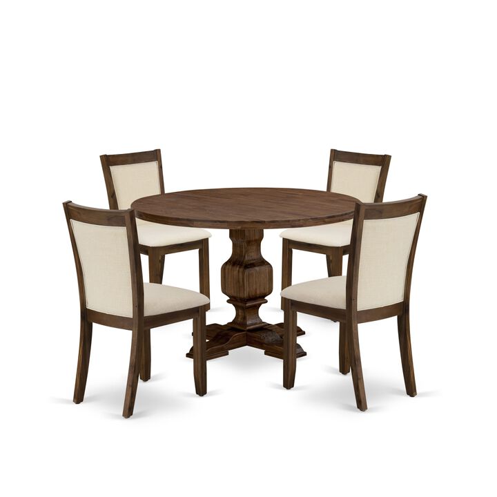 East West Furniture East West Furniture I3MZ5-NN-32 5-Piece Dining Room Set - An Attractive Dining Table and 4 Lovely Light Beige Linen Fabric Wooden Chairs with Stylish High Back (Sand Blasting Antique Walnut Finish)