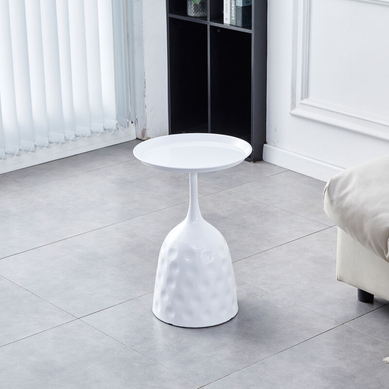 White Wine Cup Metal Side Table, Small Sofa Table, Round White Nightstand