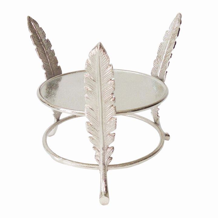 Aluminum Candle Holder Surrounded with Three Leaf Pillars, Silver- Benzara