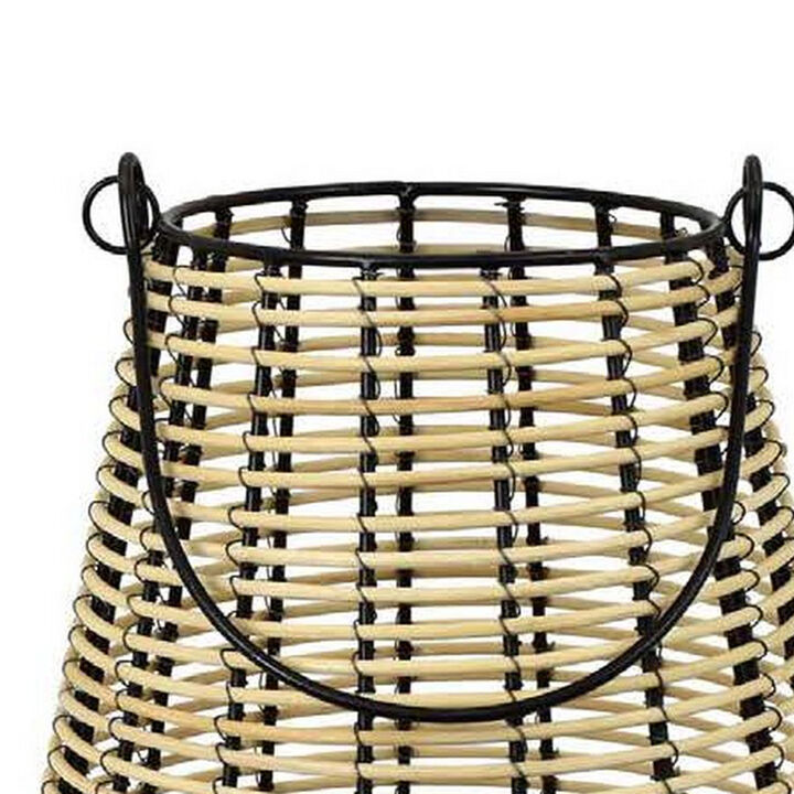 21 Inch Decorative Lantern, Fiber Cage Design with Black Metal Frame - Benzara