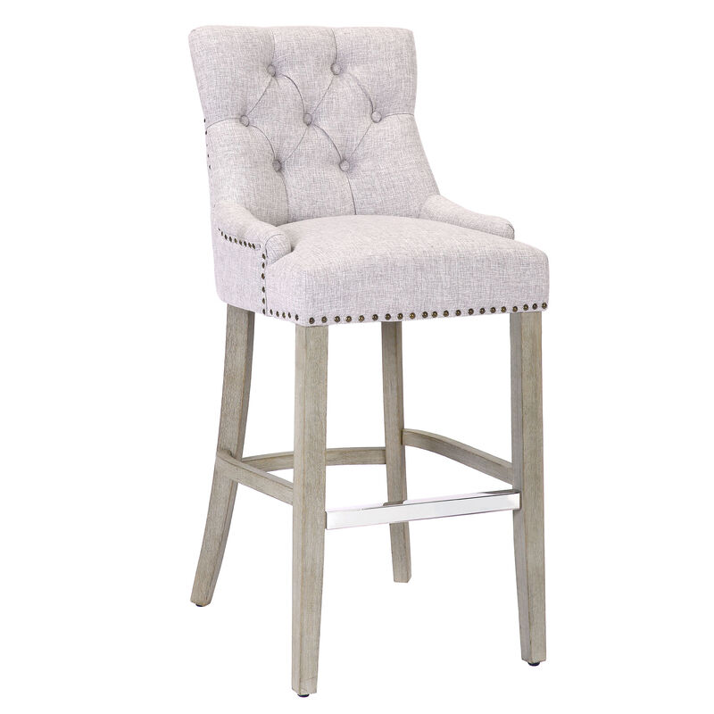 WestinTrends 29" Linen Fabric Tufted Upholstered Bar Stool, Antique Grey