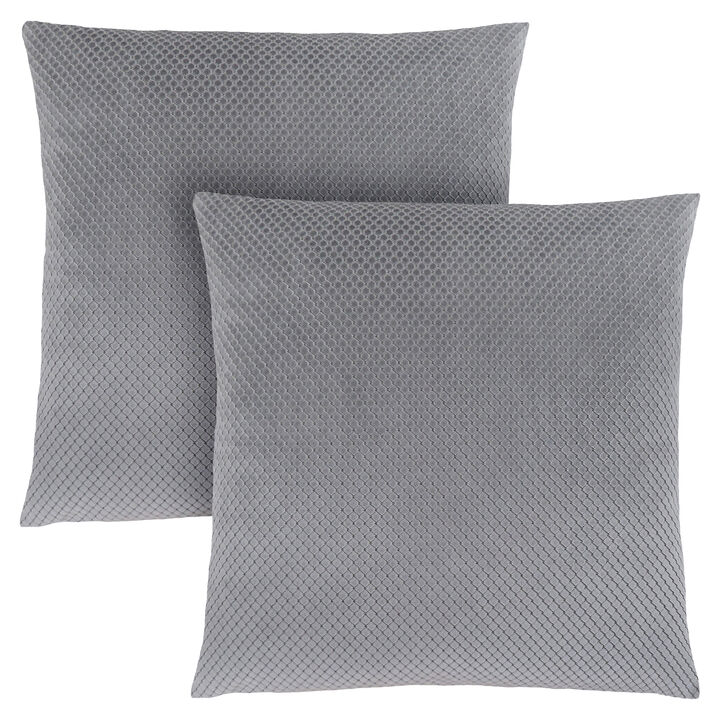 Monarch Specialties I 9307 Pillows, Set Of 2, 18 X 18 Square, Insert Included, Decorative Throw, Accent, Sofa, Couch, Bedroom, Polyester, Hypoallergenic, Grey, Modern