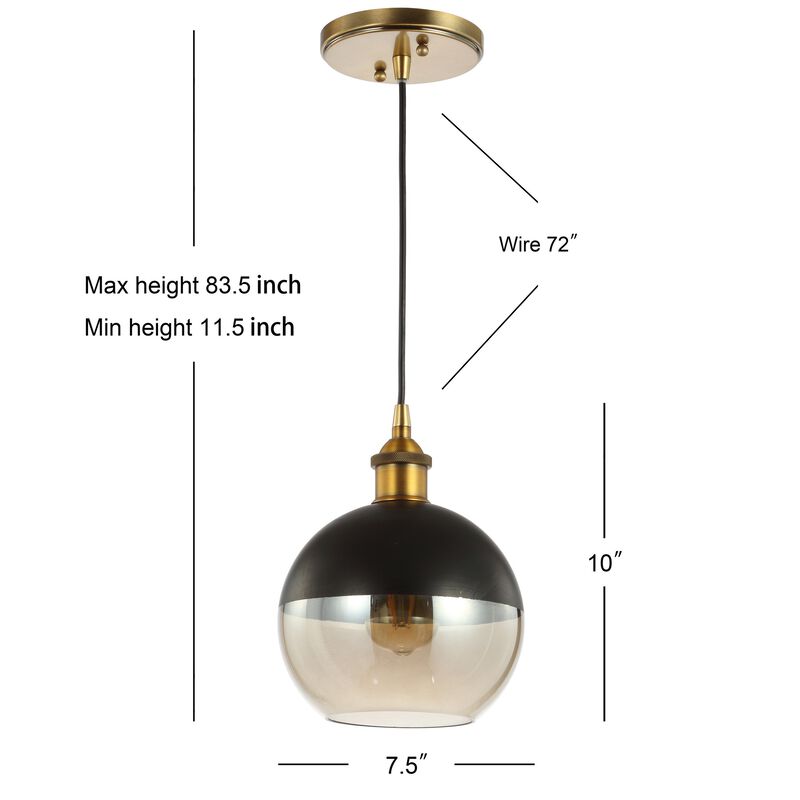 Nixon 7.5" Adjustable Drop Globe Metal/Glass LED Pendant, Brass Gold/Black