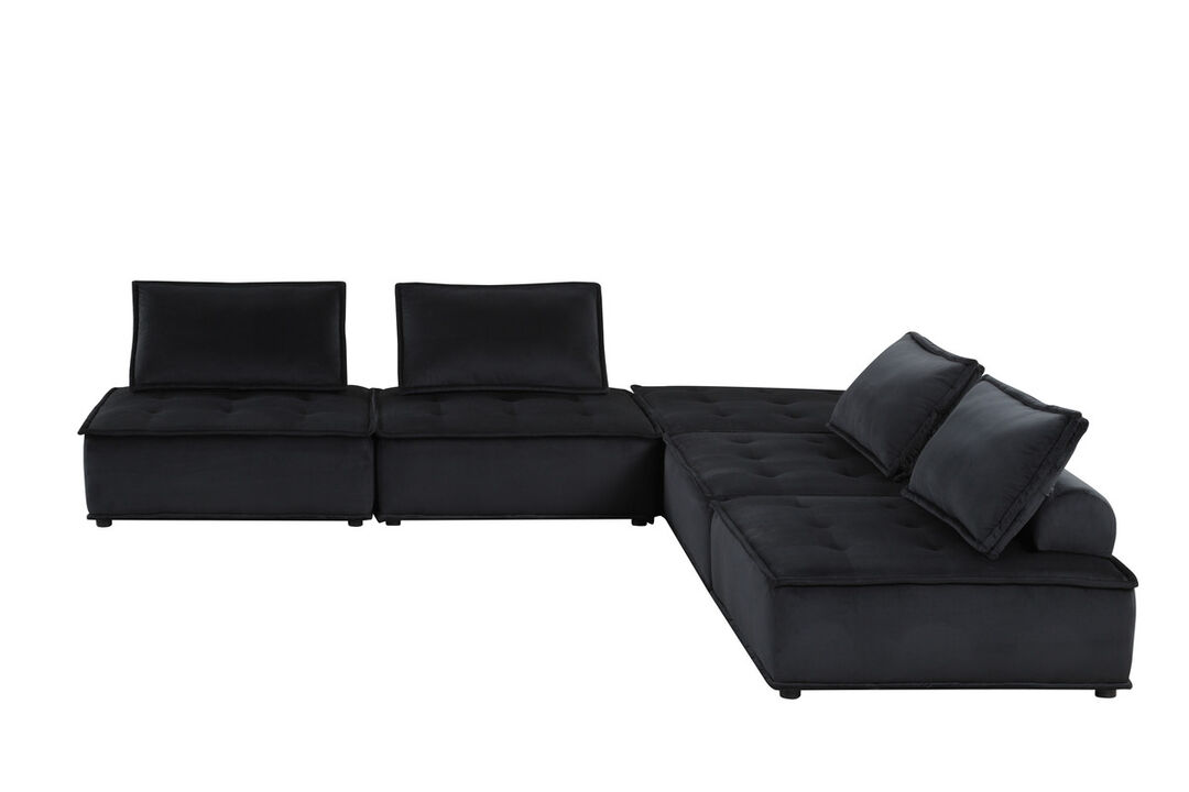 Alaya 5pc Foam Modular Sectional Sofa with Ottoman, Black Velvet Upholstery
