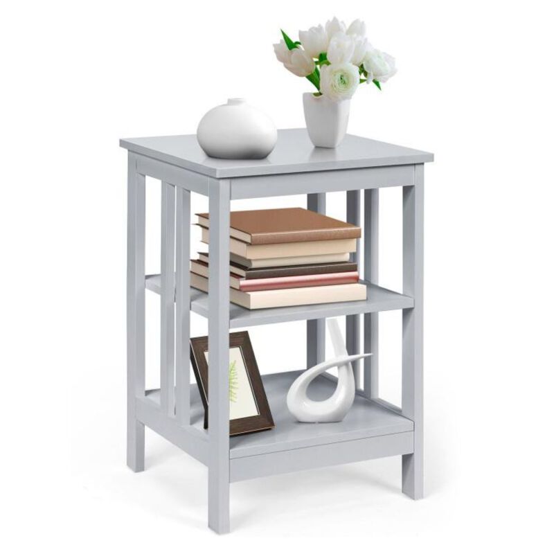 3-Tier Nightstand Sofa Side Table with Baffles and Round Corners-White