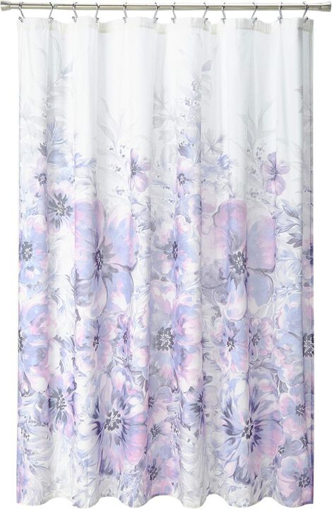 Belen Kox Purple Watercolor Floral Printed Shower Curtain, Belen Kox