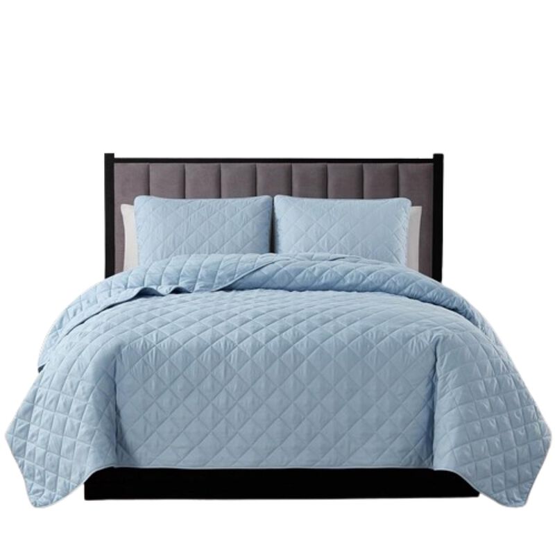 Hivvago Twin/Twin XL 2 Piece Light Blue Microfiber Reversible Diamond Quilt Set