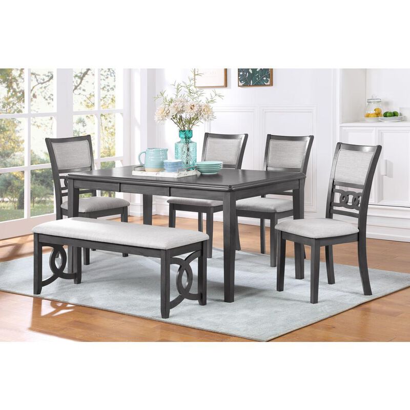 New Classic Furniture Gia 6 Pc Dining Table, 4 Chairs & Bench -Gray