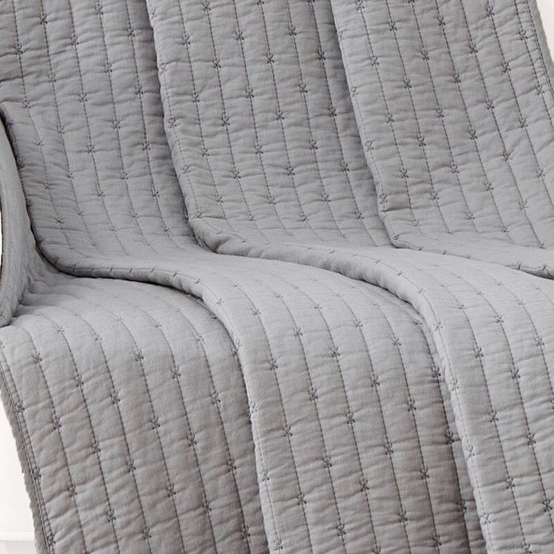 Xumi 50 x 60 Inch Cotton Quilted Throw Blanket, Channel Details, Gray - Benzara