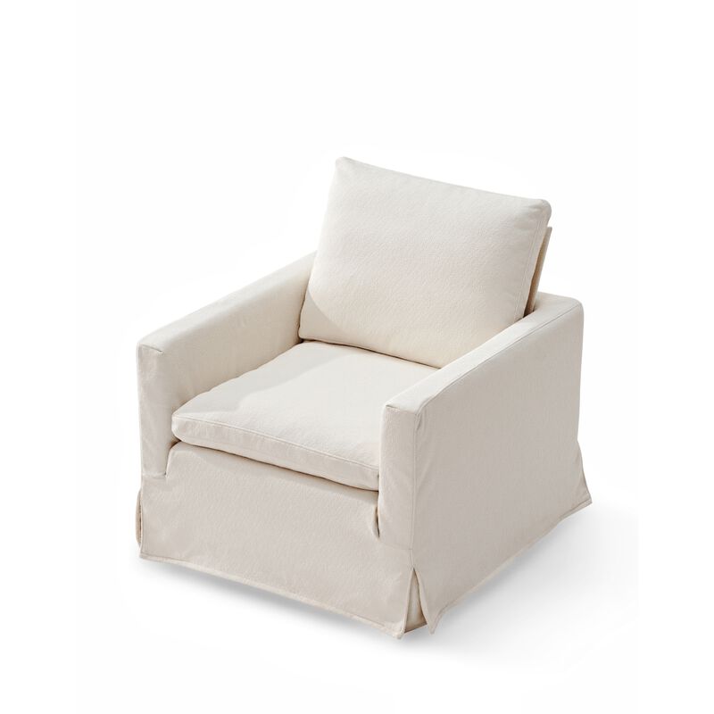 Swivel Chair with Loose Cover, Beige Fabric, Solid wood, Dimensions: 32.67"D x 32.28"W x 32.67"H, living room, bedroom