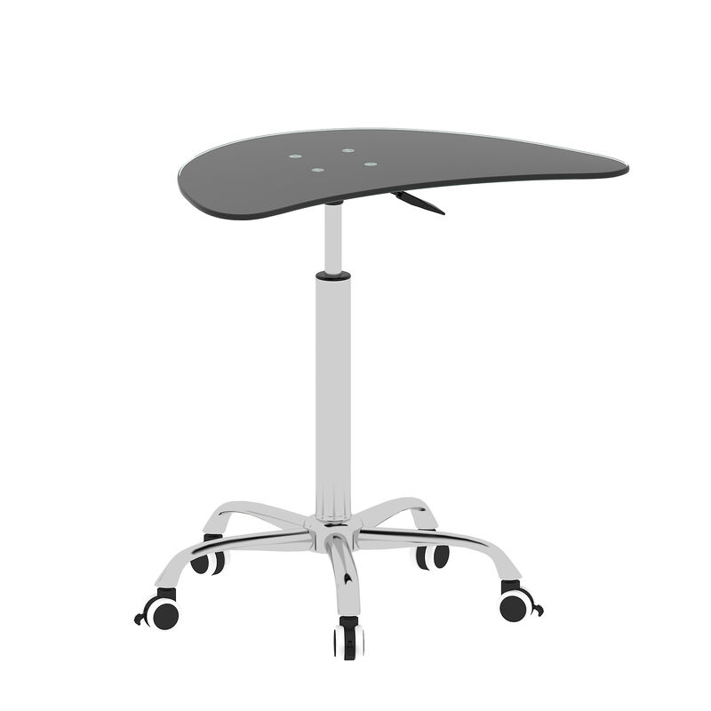 Hivvago Adjustable Height Tempered Glass Table Desk Table with Lockable Wheels