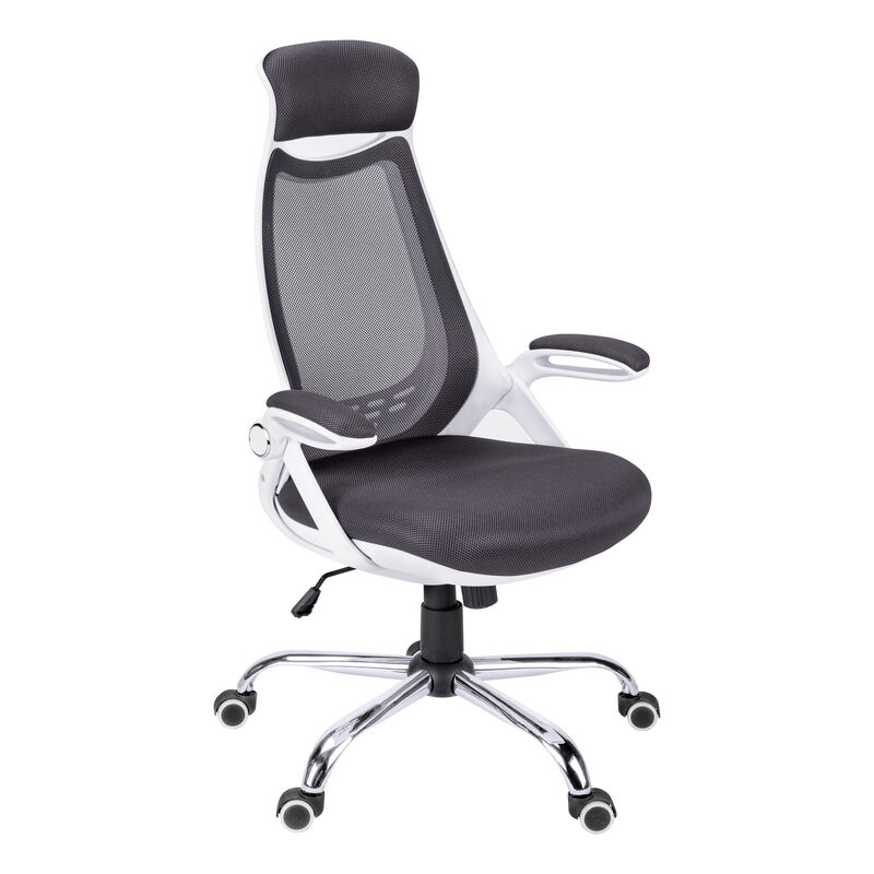 Monarch Specialties I 7269 Office Chair, Adjustable Height, Swivel, Ergonomic, Armrests, Computer Desk, Work, Metal, Mesh, White, Grey, Contemporary, Modern