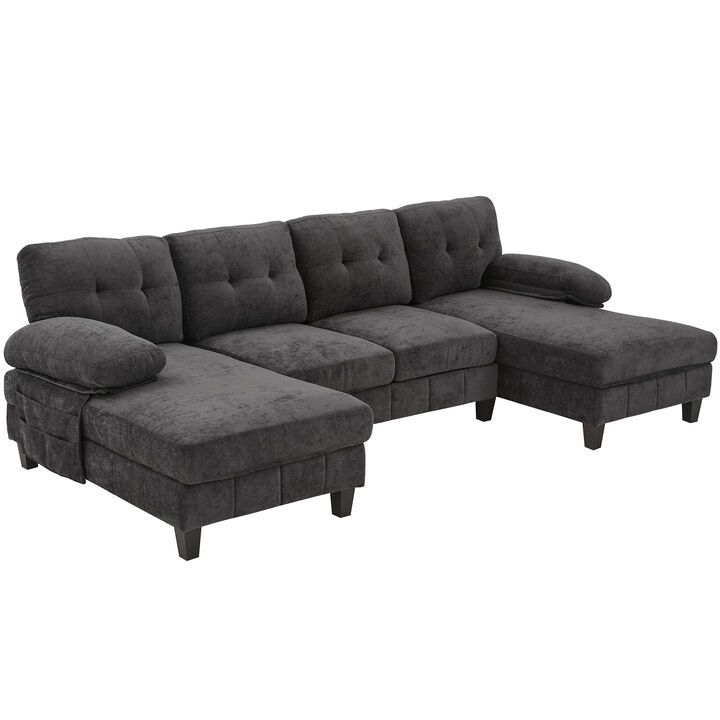 Merax U-shaped Sectional Sofa with Dual Chaise Lounges, Storage Pockets and Armrest Pillows