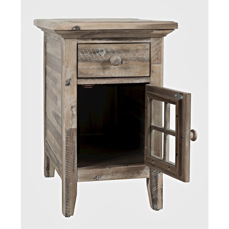 Jofran Inc. Rustic Shores Farmhouse USB Charging End Table with Storage, Grey Wash