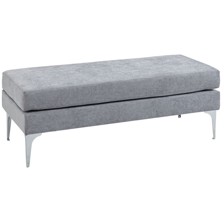 HOMCOM 48" End of Bed Bench, Upholstered Entryway Bench with Double Layer Seat Cushions and Steel Legs, Bedroom Bench, Light Gray