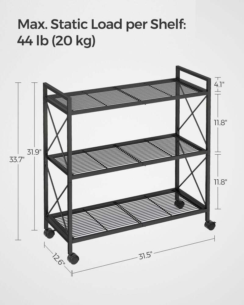 3-Tier Metal Storage Rack with Wheels