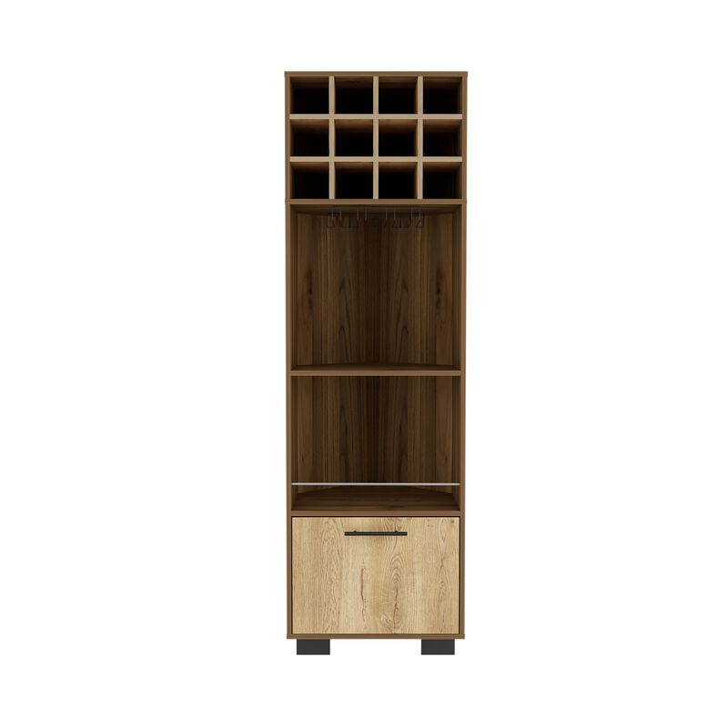 Marsella Corner Bar Cabinet, Eight Built-in Wine Rack, Two Side Shelves -Mahogany / Macadamia