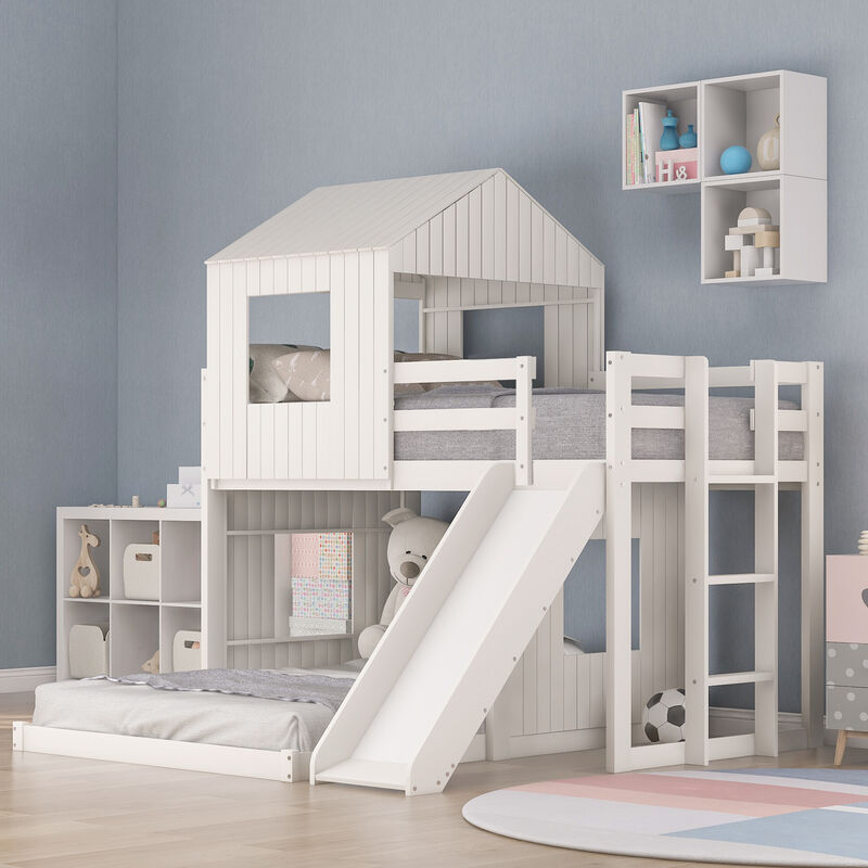 Merax Playhouse Bunk Bed with Slide