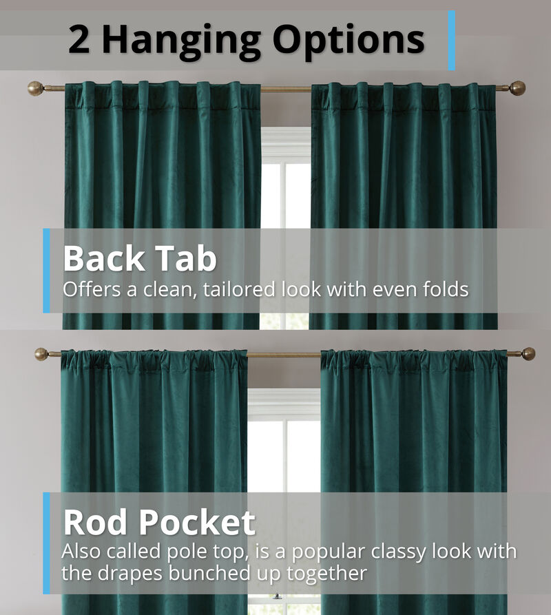 THD Maria Velvet Premium Soft Light Filtering Back Tab Rod Pocket Window Treatment Curtain Drapery Panels for Bedroom & Living Room - Set of 2 Panels