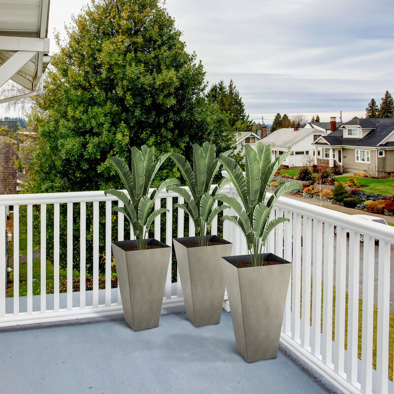 Outsunny Set of 3 Tall Planters with Drainage Hole, 28" Outdoor Flower Pots, Indoor Planters for Porch Patio and Deck, Gray