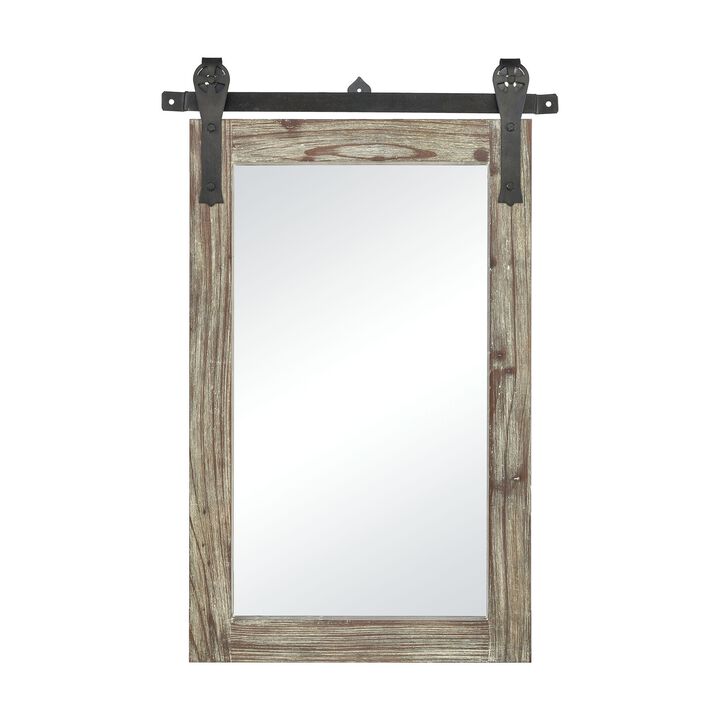 36" Brown Rectangular Shaped Wall Mirror with Wood Frame