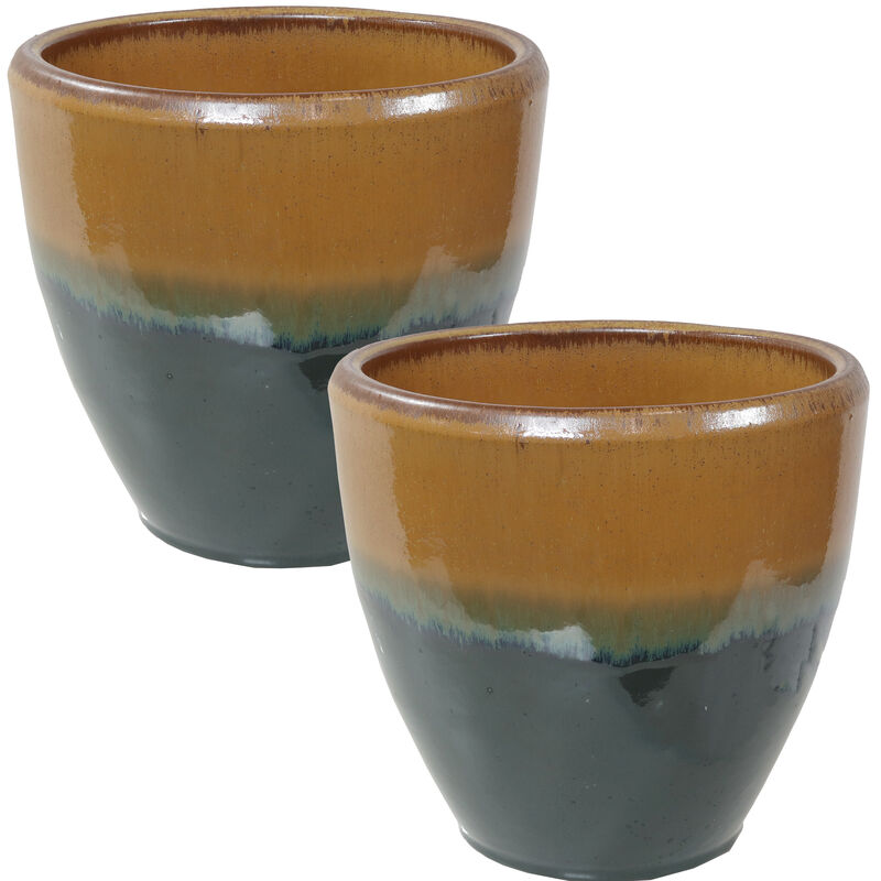 Sunnydaze Set of 2 Resort Glazed Ceramic Planters - 10"